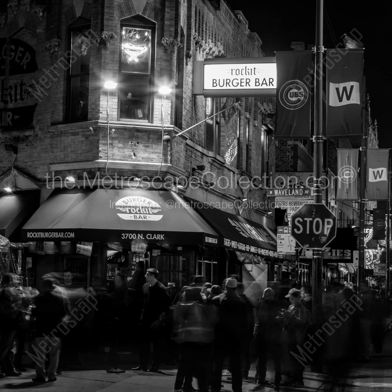 Wrigleyville Rocket Burger Bar black and white: Square crop